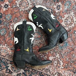 LARRY MAHAN Black inlay Cowboy Boots- Western women’s- size 5.5